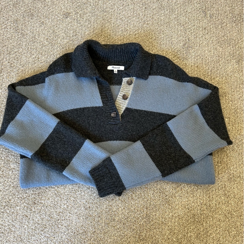 madewell blue and dark grey rugby sweater - Picture 3 of 11